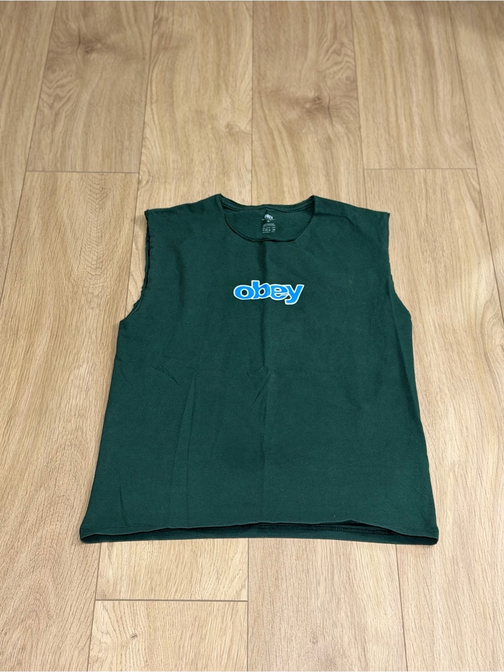 Obey Men’s Dark Green Tank Top with Blue Logo